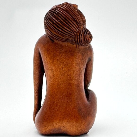 Ojime Bead Netsuke Woman Lady Geisha Hand-Carved Boxwood Signed Figurine 1.25" - Picture 5 of 8